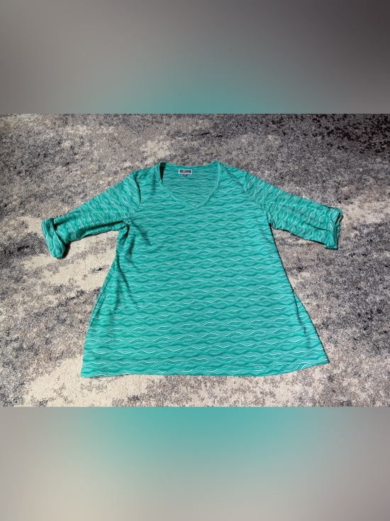 JM Collection Tops - JM Collection Teal Wave-Textured V-Neck Top